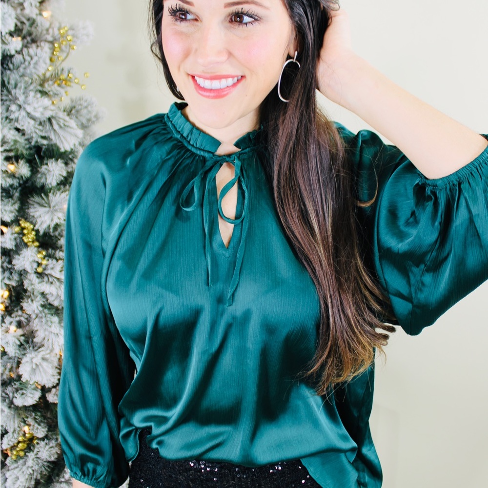 hunter green satin tie top